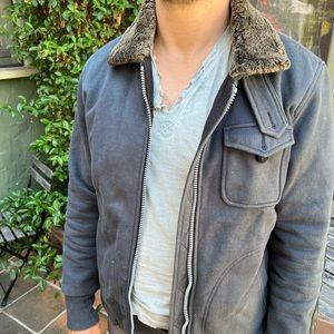 Wings Horns Shearling and Leather patch Jacket